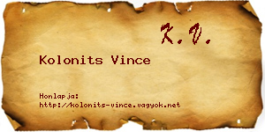 Kolonits Vince névjegykártya